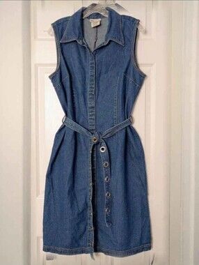 Faded Glory Vintage Denim Dress Sleeveless Button Up With Belt